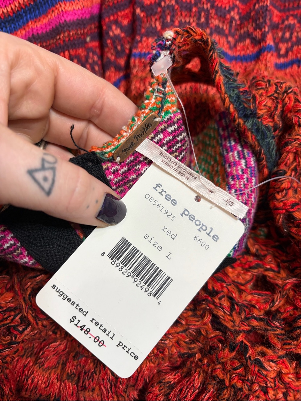 NWT Free People Knit Crochet Southwest Mini Dress Boho (Multicolor) Size Large - Picture 7 of 11